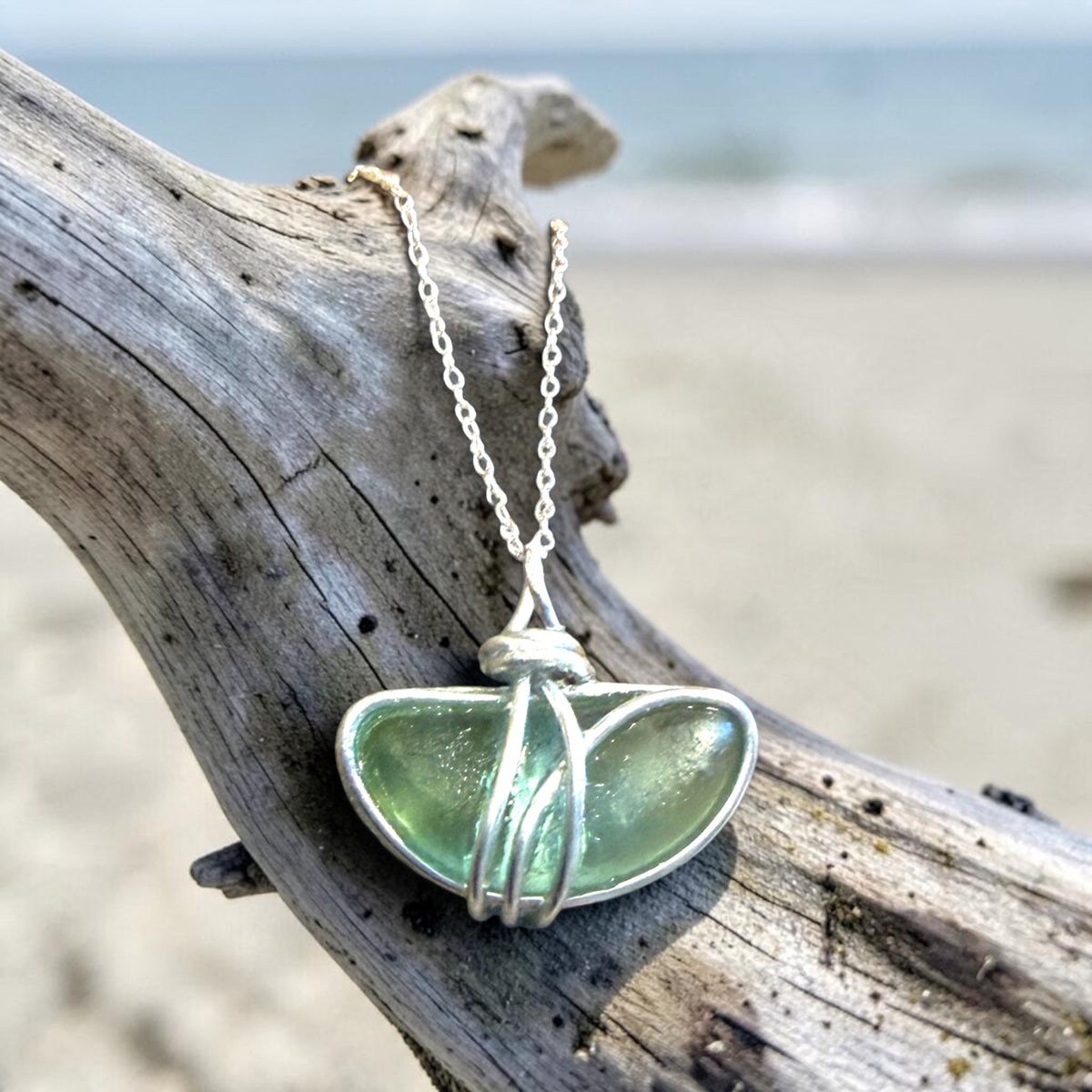 Aqua Green Seaham Sea Glass Pendant