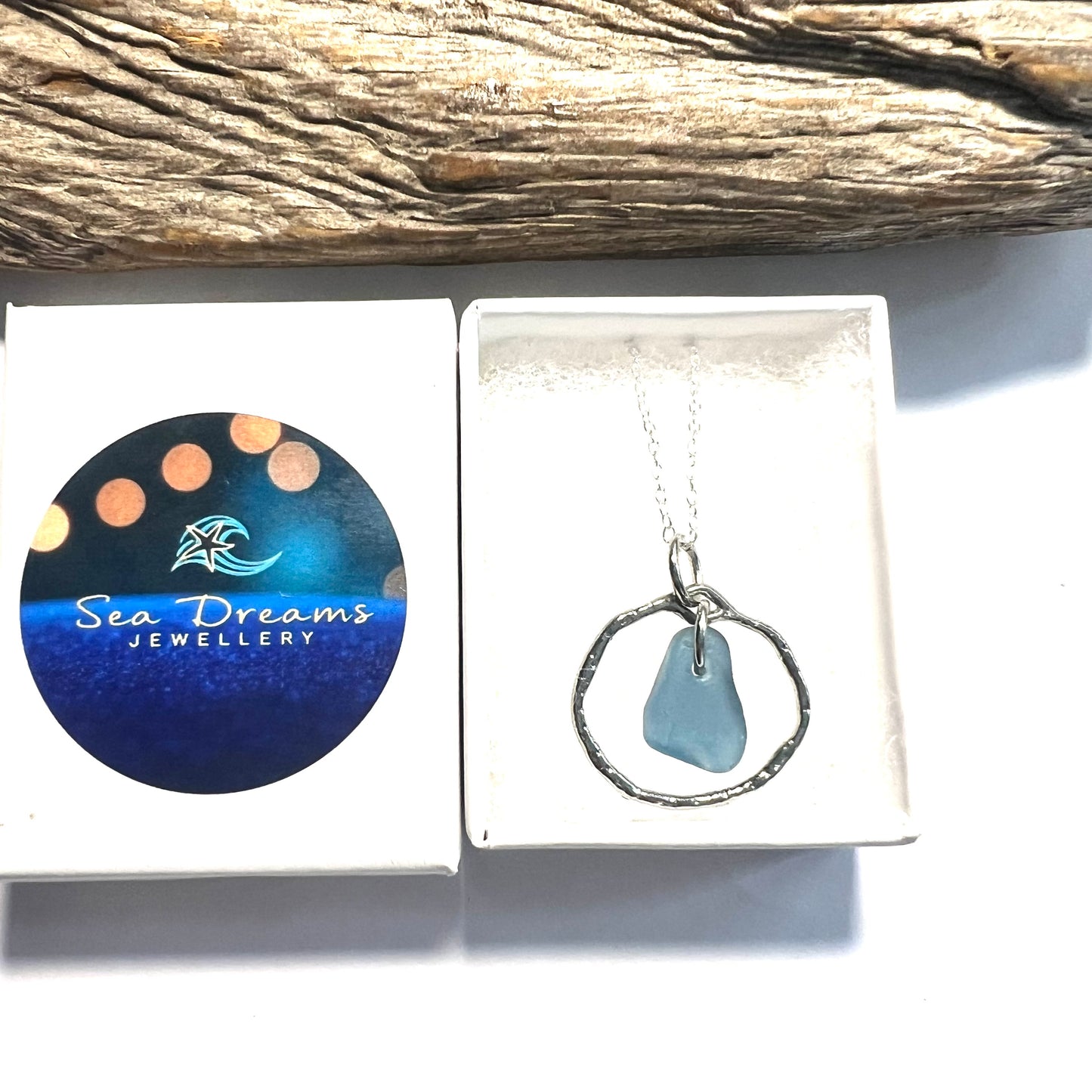 Seaham Sea Glass Dusky Blue Shade Frame Pendant