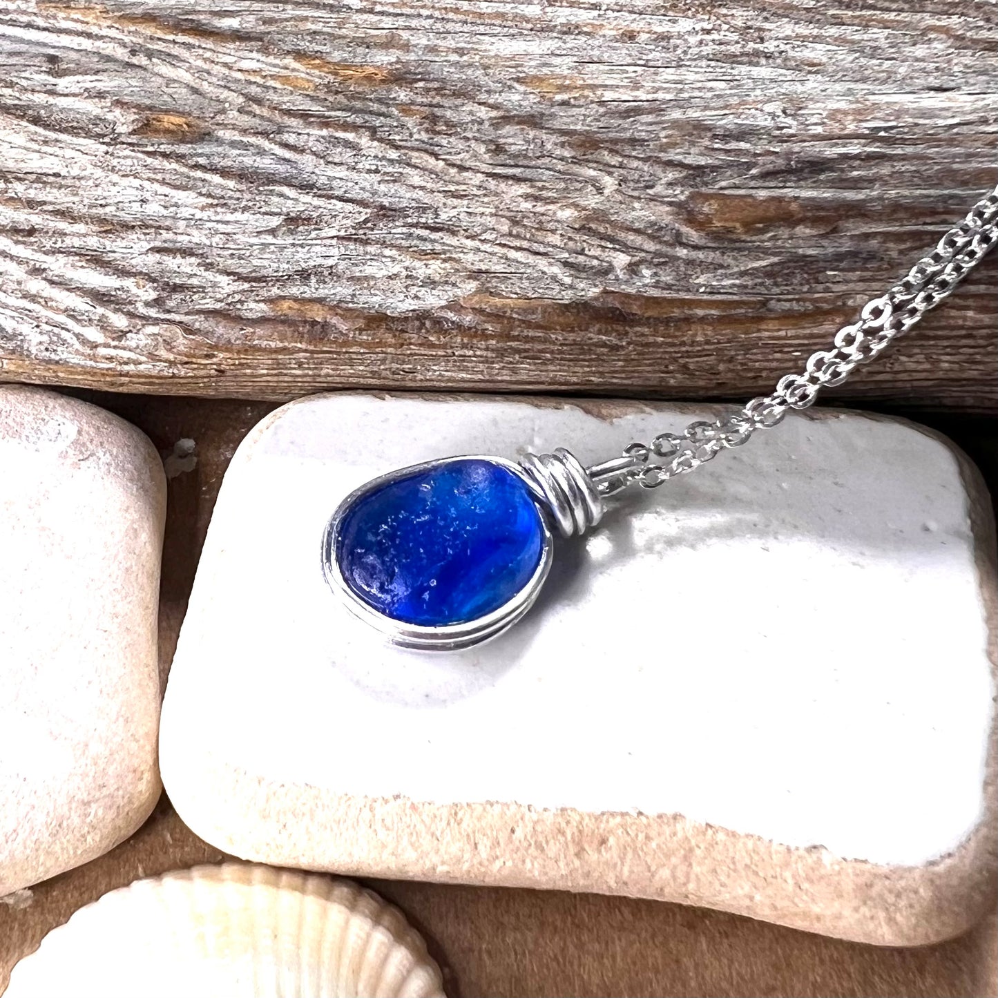Mid Blue Seaham Sea Glass Pendant