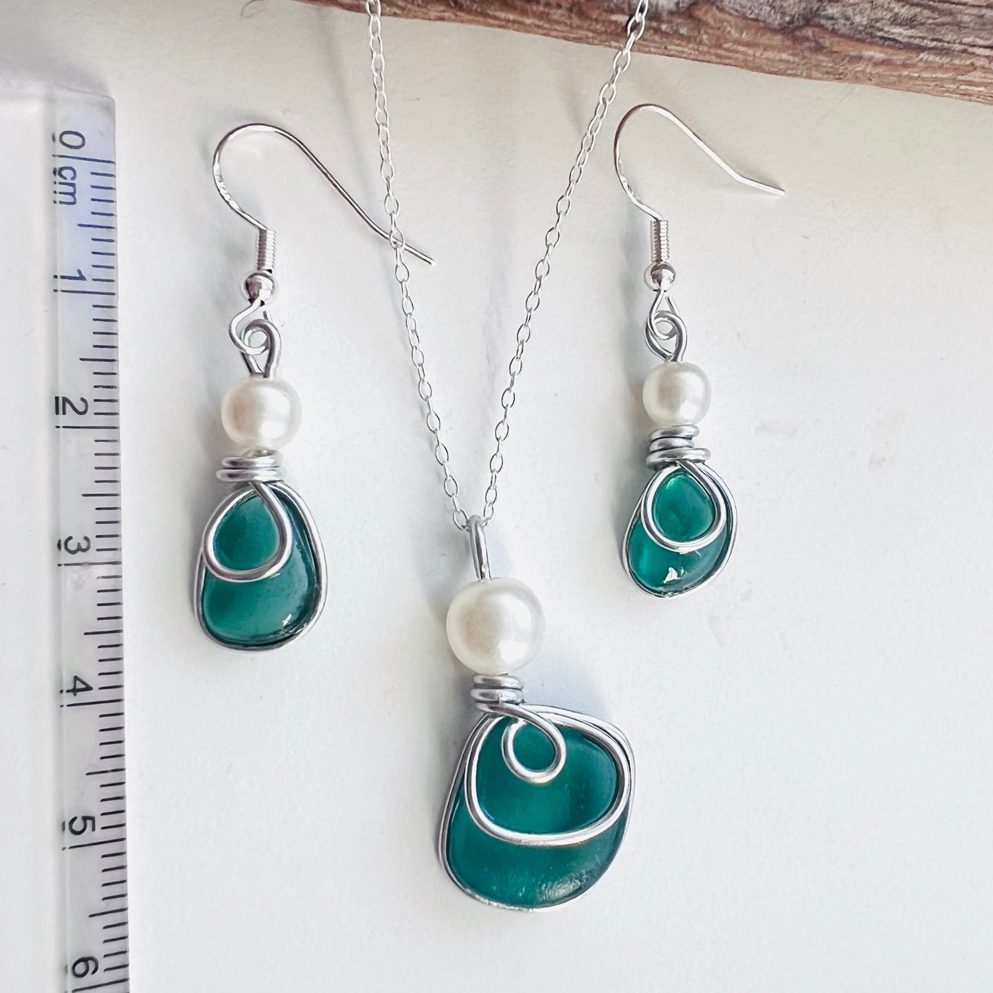 Turquoise Green Seaham Sea Glass Jewellery Set