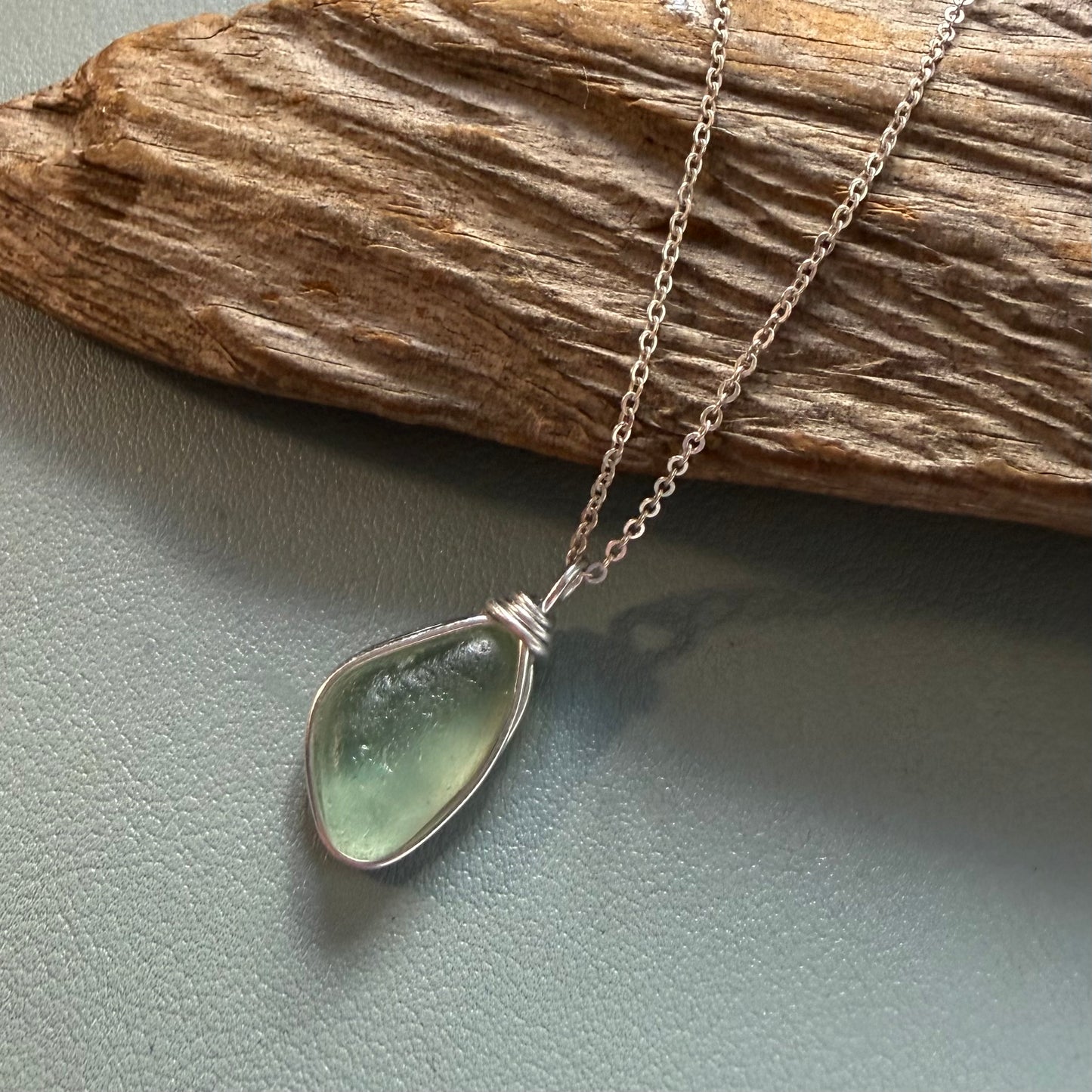 Pale Aqua Green Seaham Sea Glass Pendant