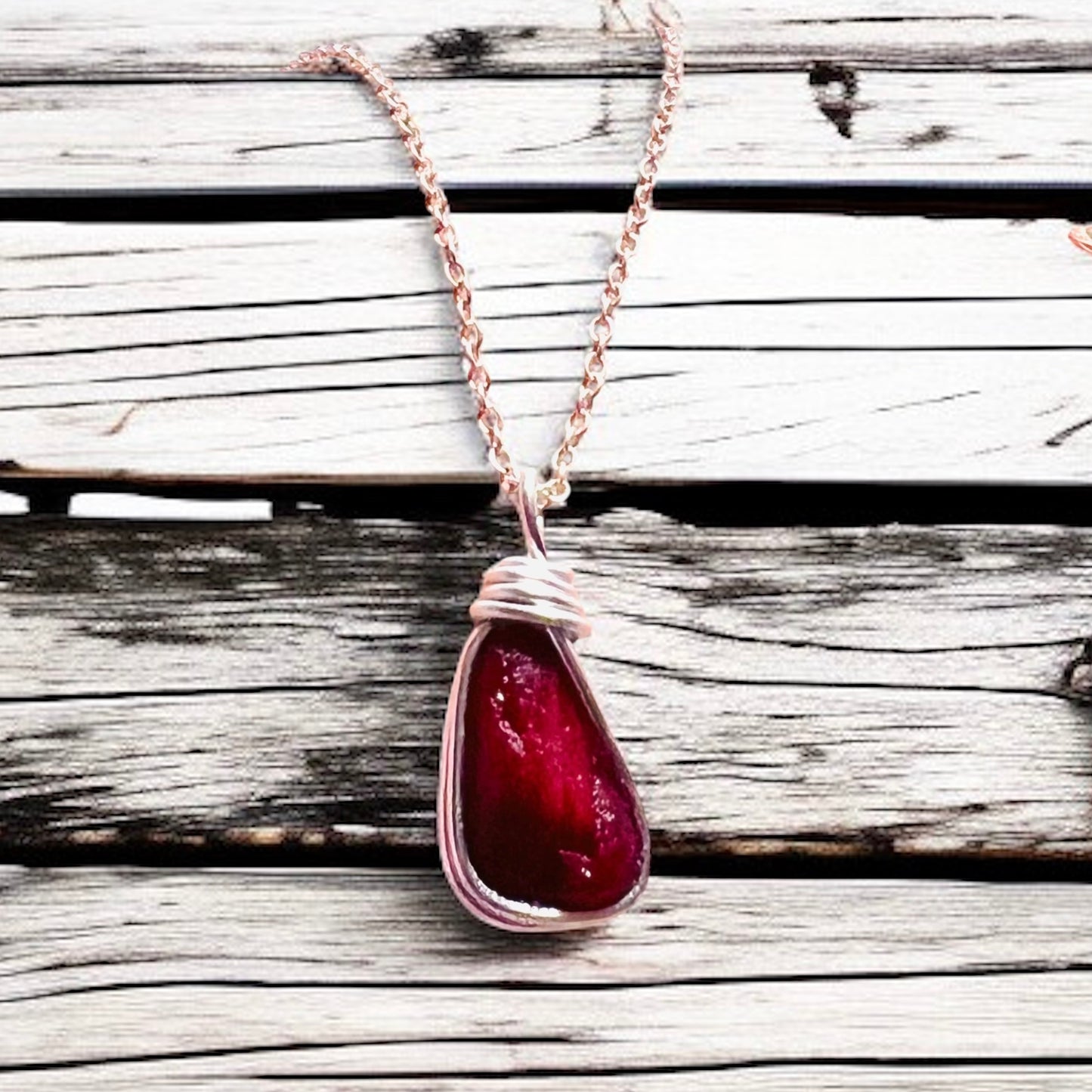 Milky Dark Red Seaham Sea Glass Pendant