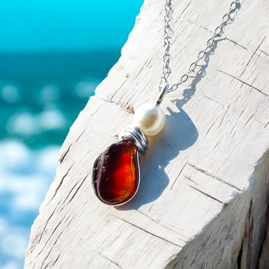 Rare Deep Red/Orange Seaham Sea Glass  Pendant