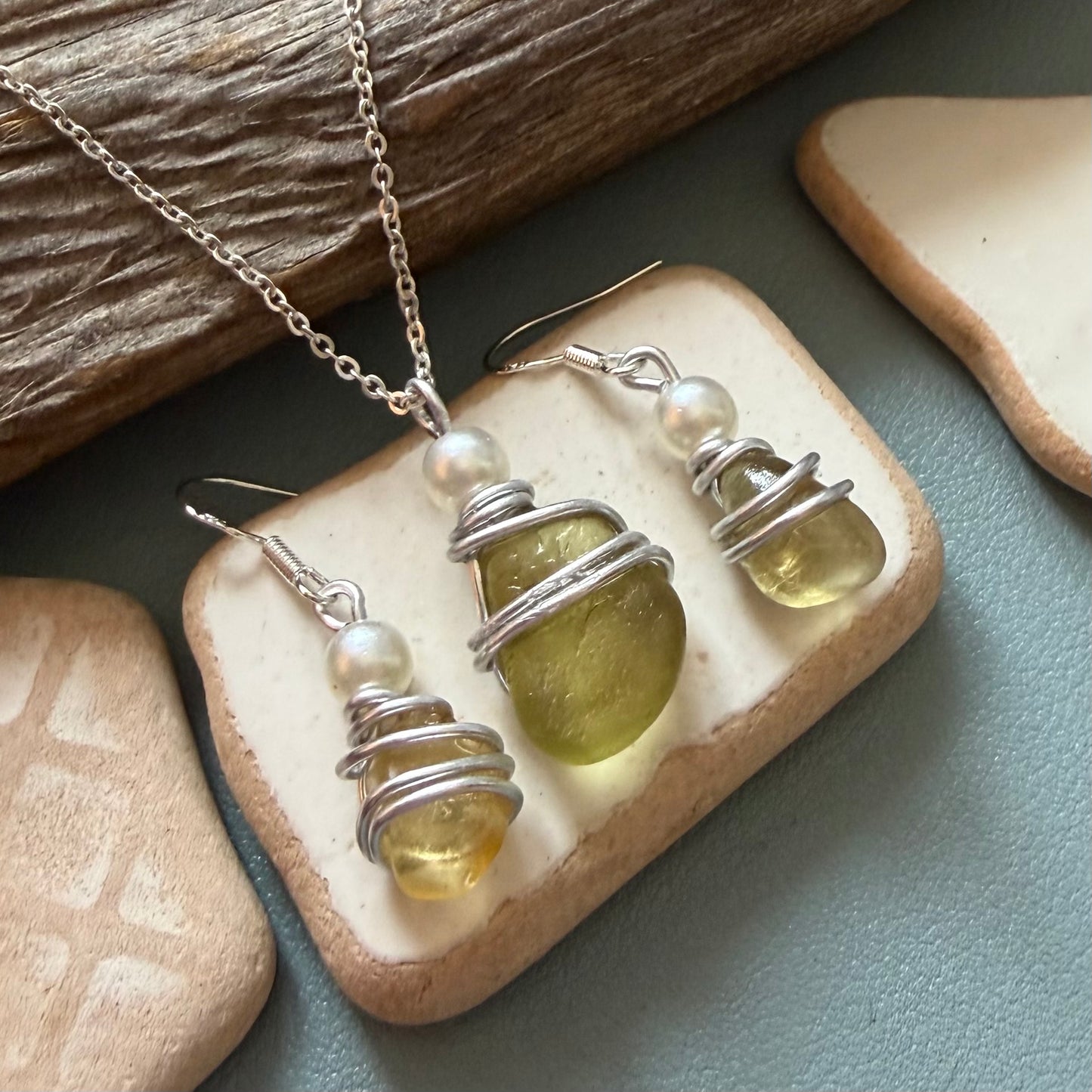 Yellow Seaham Sea Glass Jewellery Set