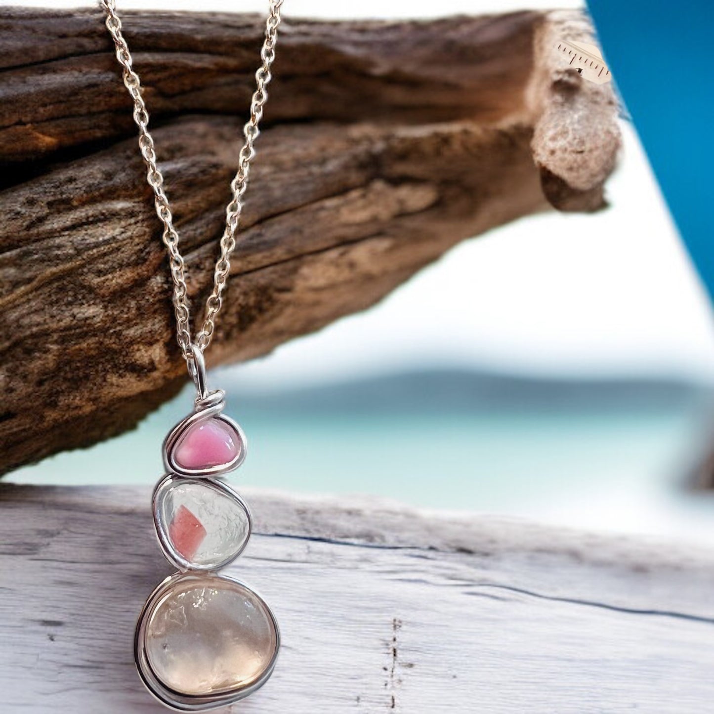 Rare Pink Three Piece Seaham Sea Glass Pendant