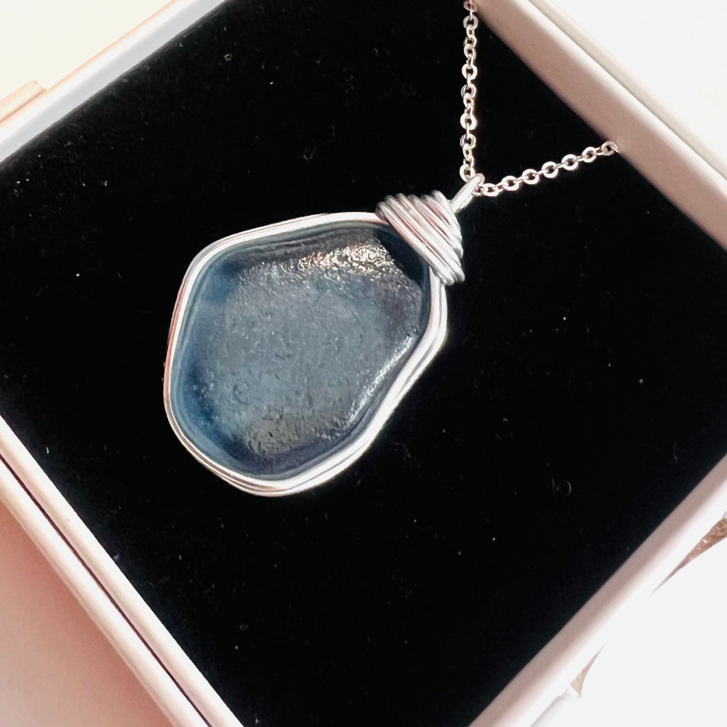 Large Dusky Blue Seaham Sea Glass Pendant