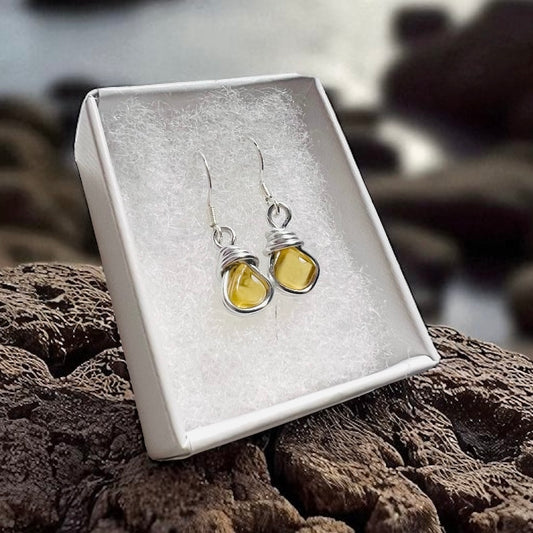 Small Seaham Sea Glass Yellow Earrings