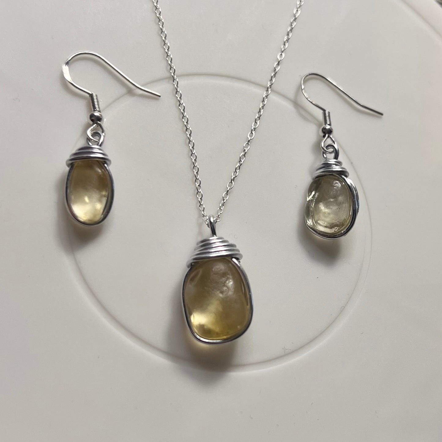 Pale Yellow Seaham Sea Glass Jewellery Set