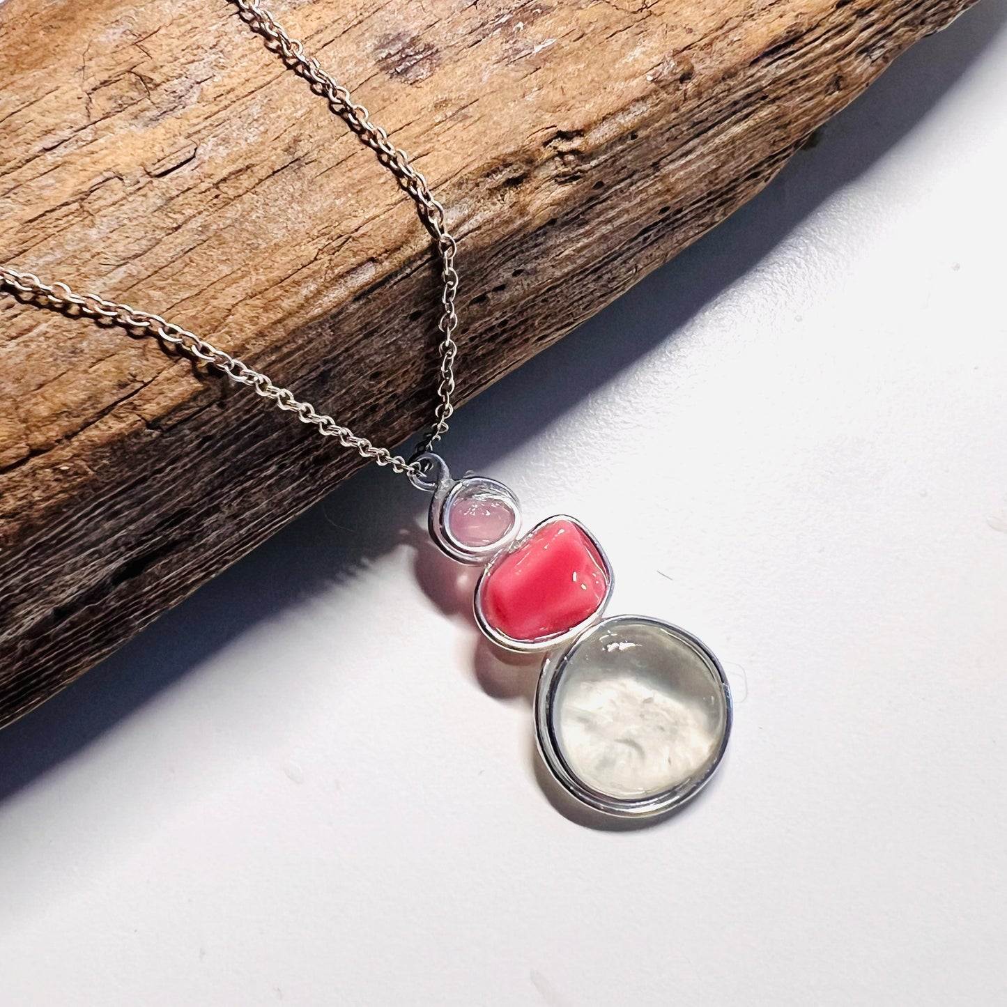 Rare Pink Three Piece Seaham Sea Glass Pendant