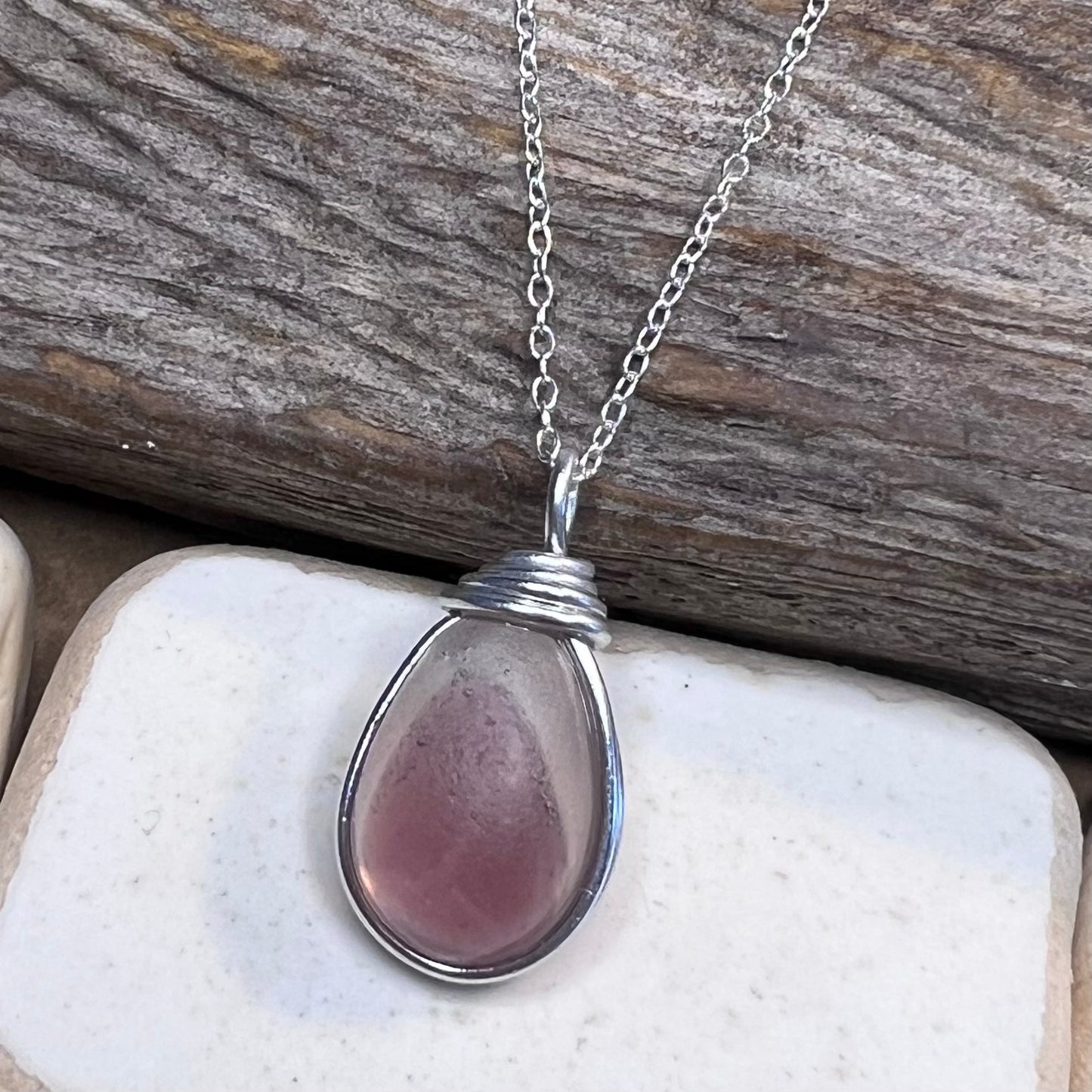 Rare Mauve Purple/Pink tone of Seaham Sea Glass Multi Pendant