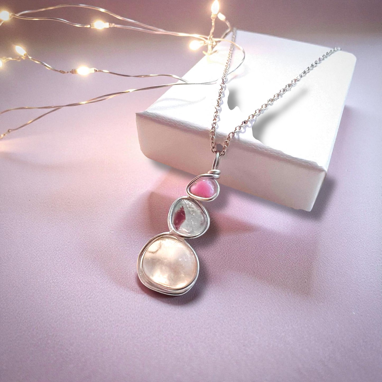 Rare Pink Three Piece Seaham Sea Glass Pendant