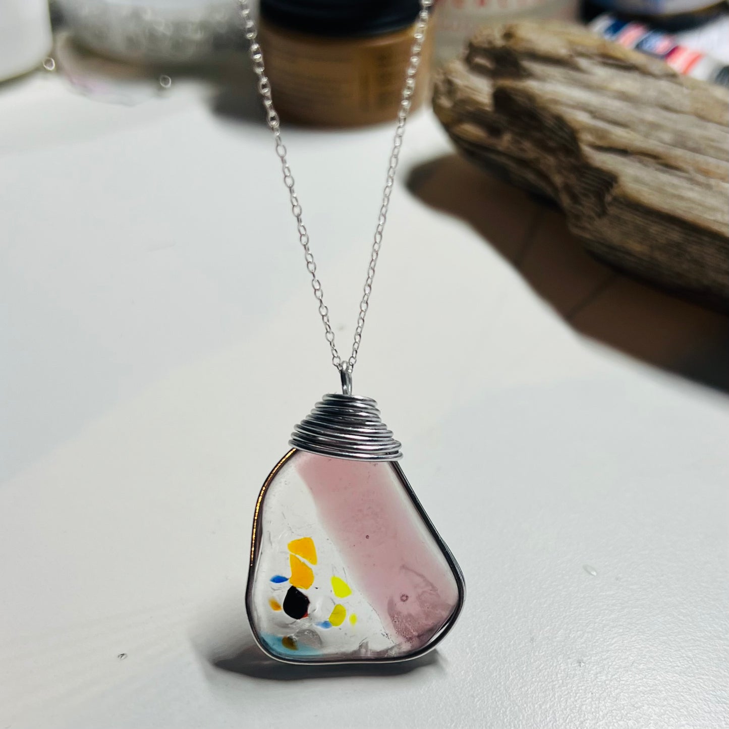 Very Large Italian Iberian Sea Multi Sea Glass Pendant