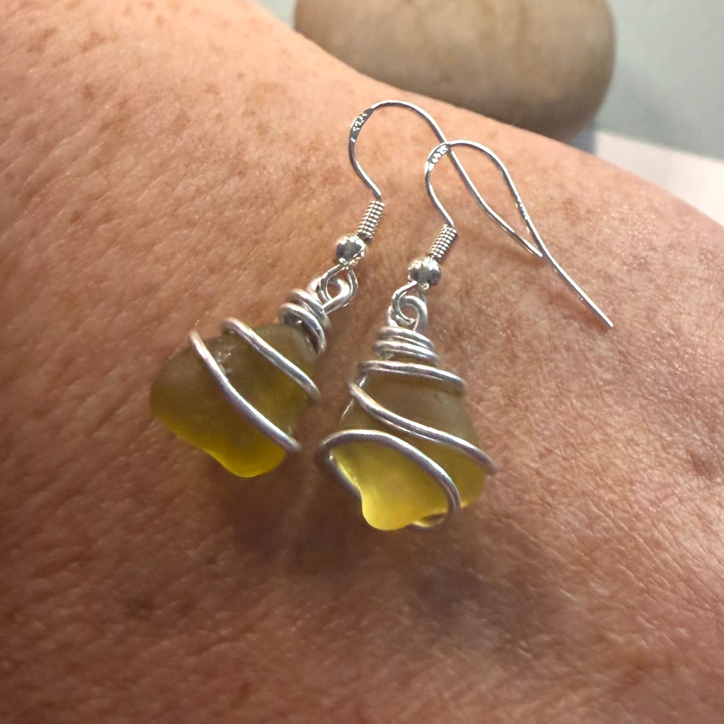Yellow Seaham Sea Glass Earrings