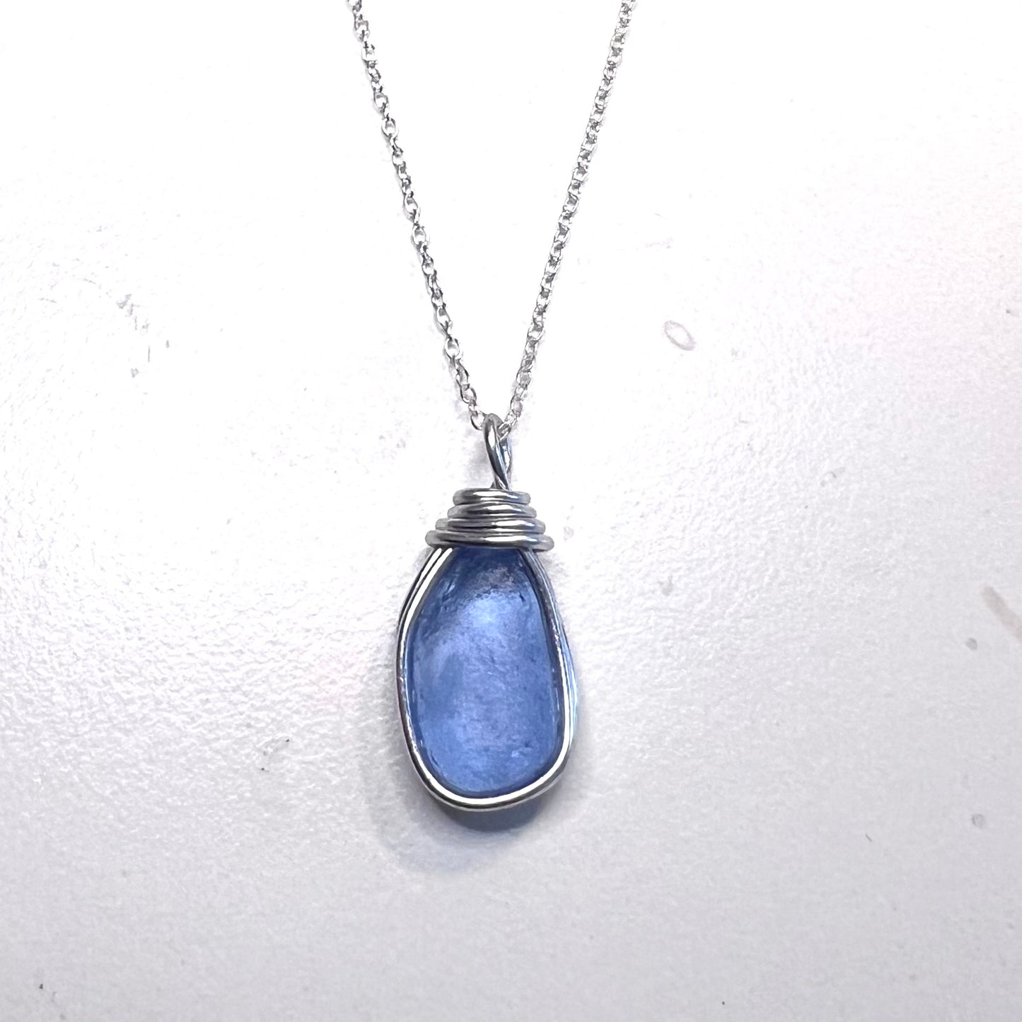 Light Cornflower Blue Seaham Sea Glass Pendant