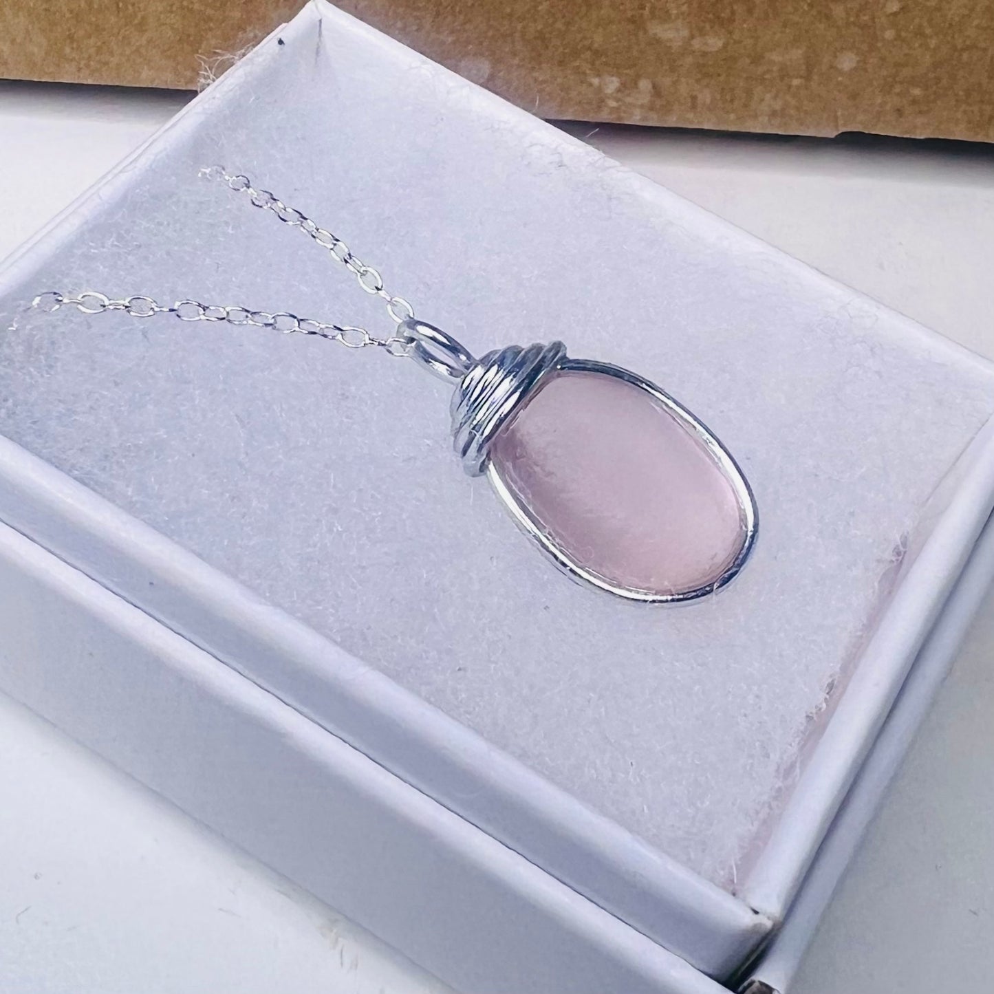 Rare Pale Pink Shade Sea Glass Pendant