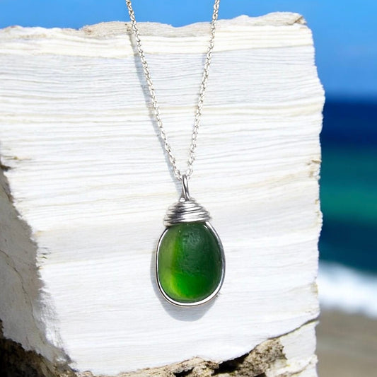 Canary Island Bright Two Tone Green Sea Glass Pendant