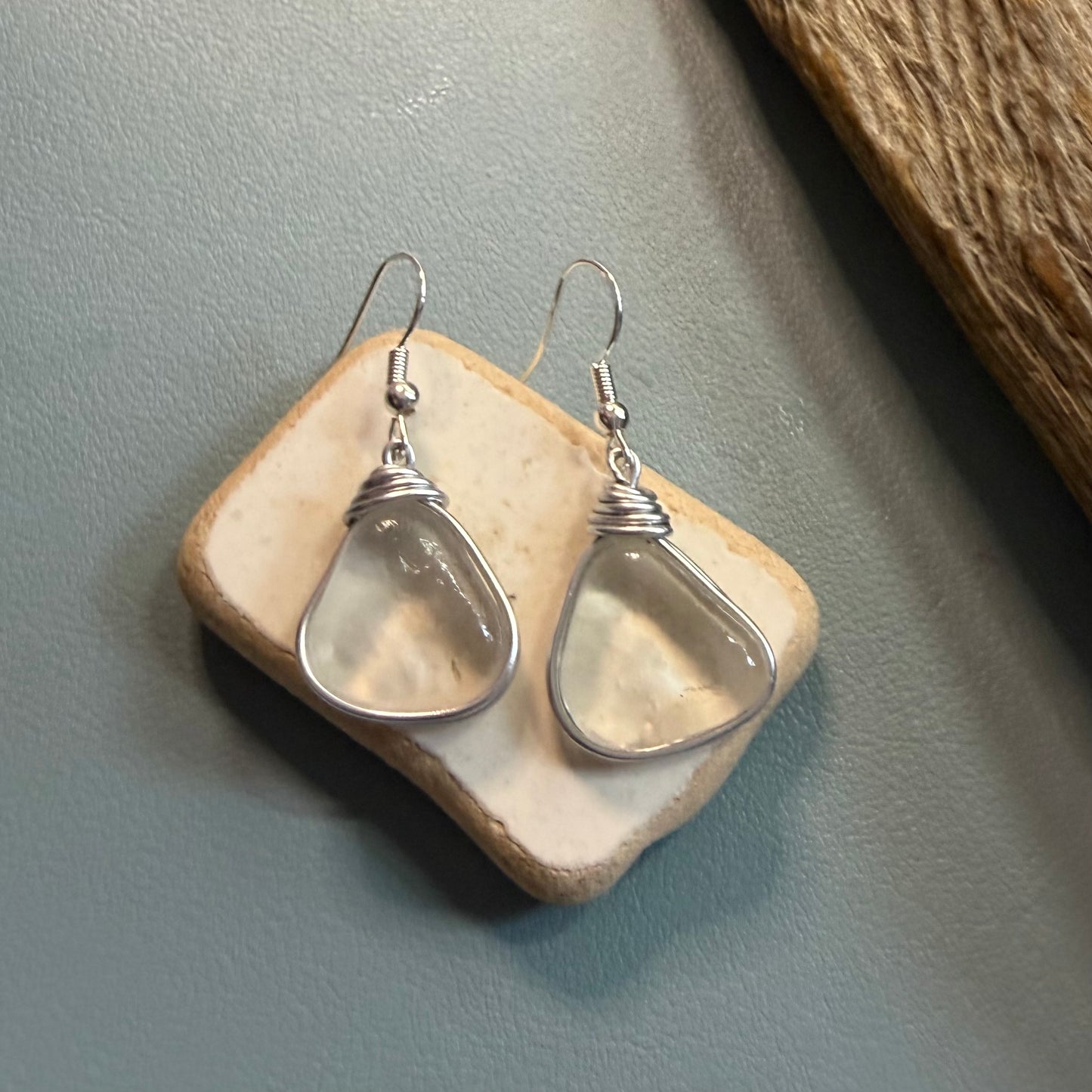 Large White Seaham Sea Glass Earrings