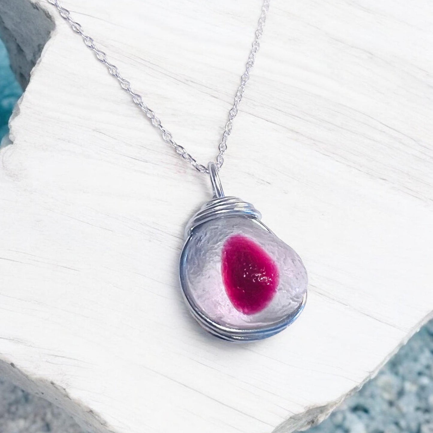 Large Pink & White Seaham Sea Glass Multi Pendant