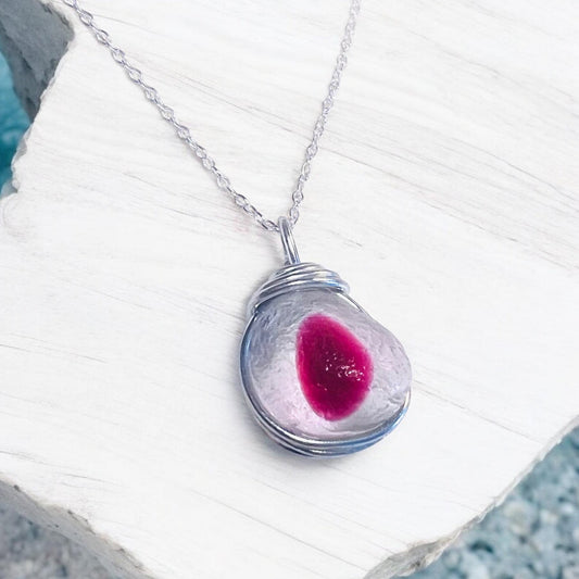 Large Pink & White Seaham Sea Glass Multi Pendant
