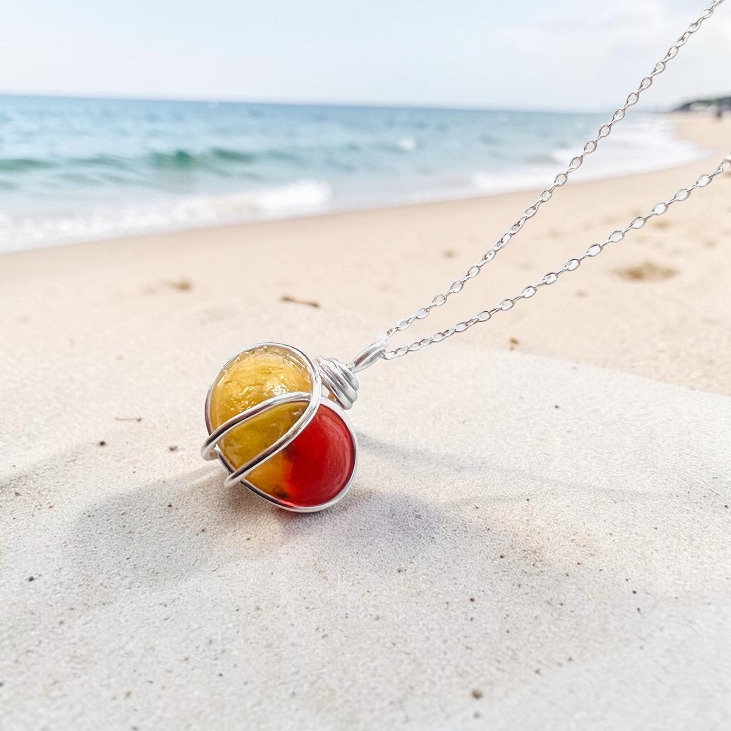 Very Rare Red and Orange Seaham Sea Glass Multi Pendant