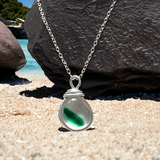 Green & White Seaham Sea Glass Pendant