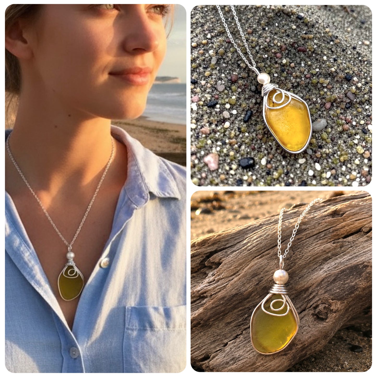 Large Rare Yellow Seaham Sea Glass Pendant
