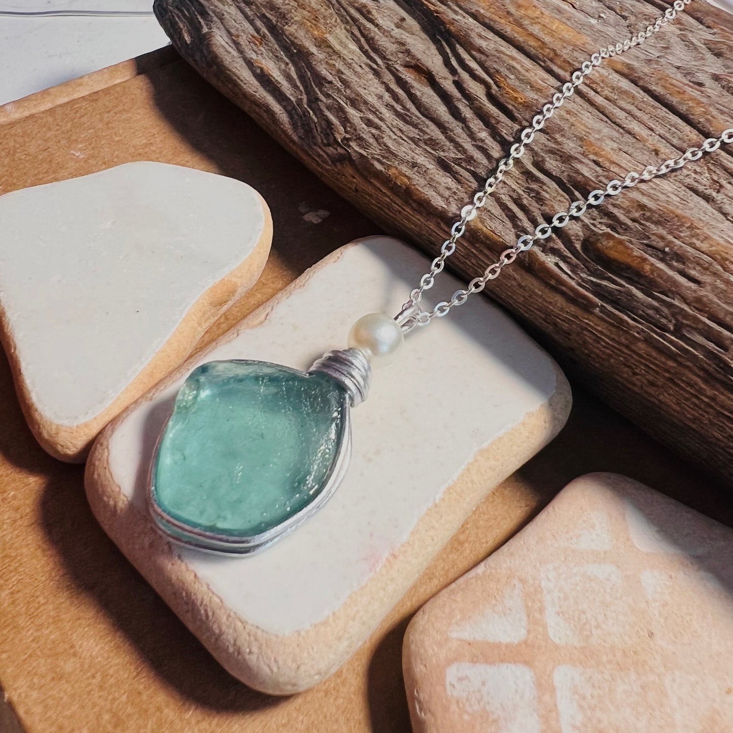 Large Turquoise Seaham Sea Glass Pendant