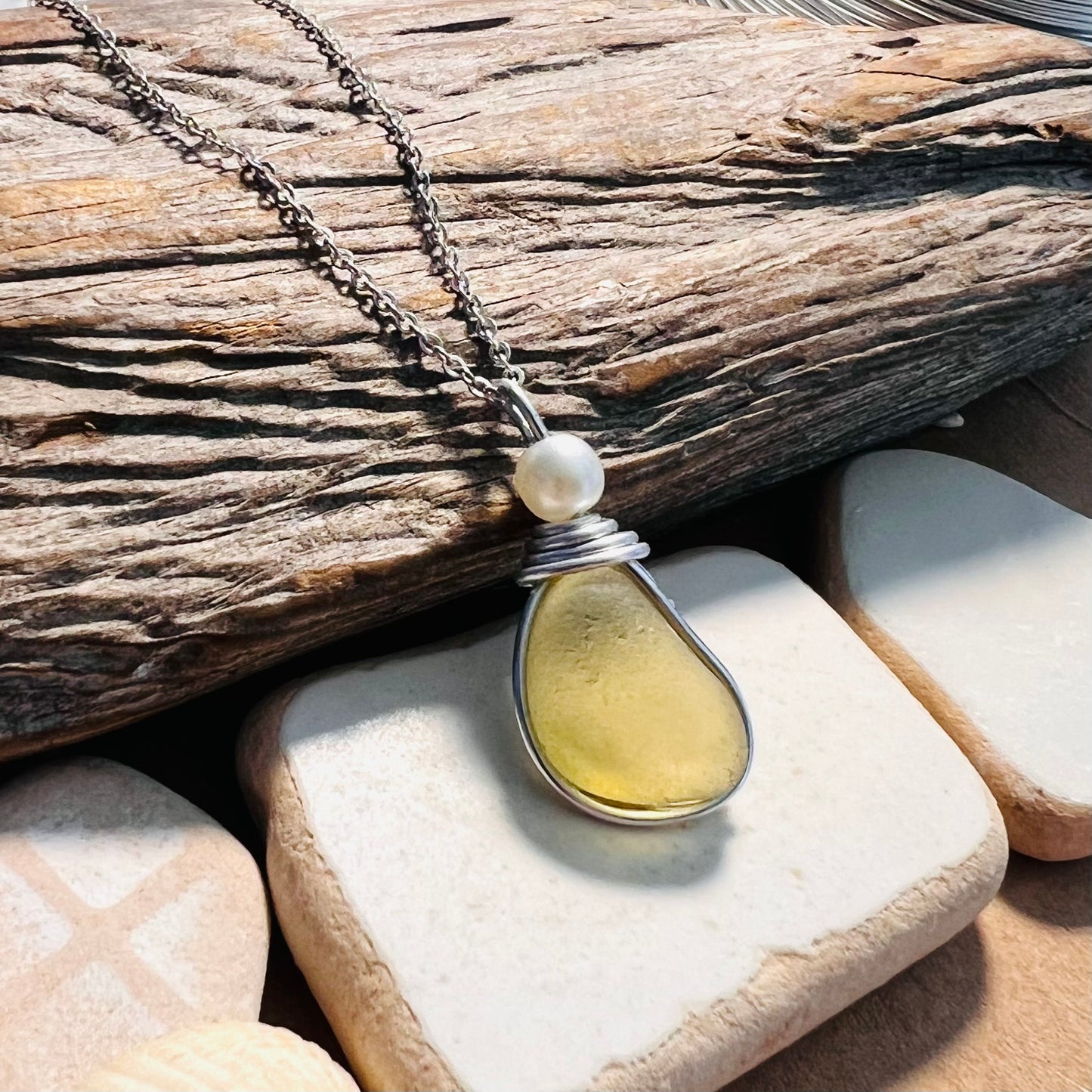 Rare Sunny Yellow Sea Glass Pendant