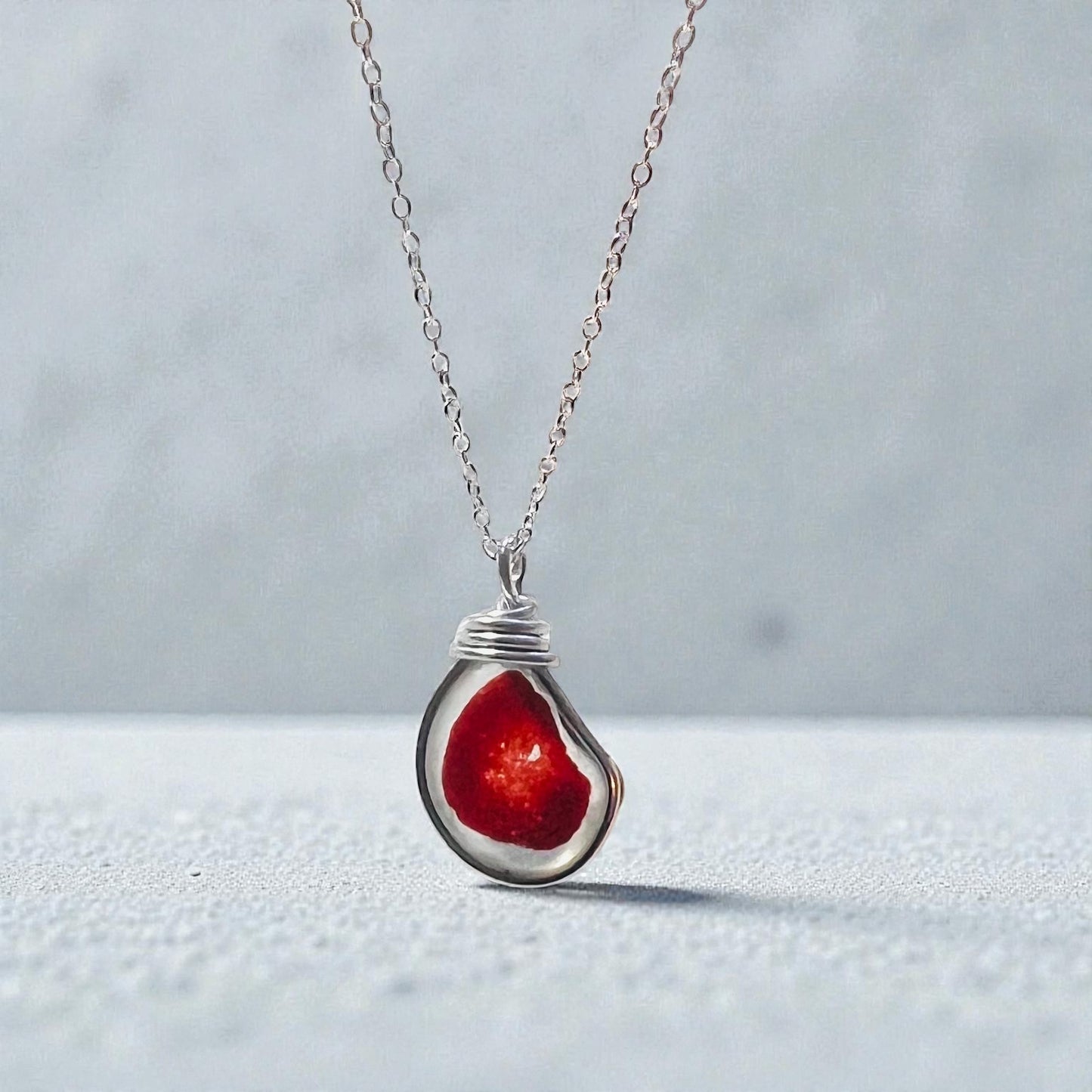 Very Rare Red Seaham Sea Glass Multi Tone Pendant