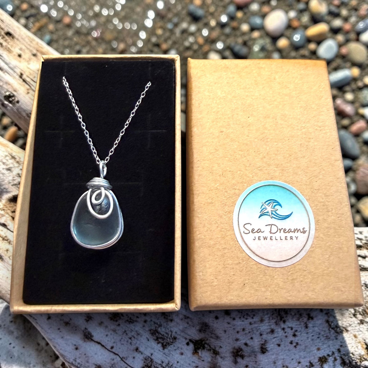Dusky Blue Seaham Sea Glass Pendant