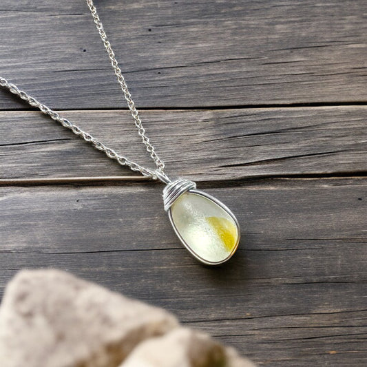 Yellow and White Seaham Sea Glass Multi Pendant