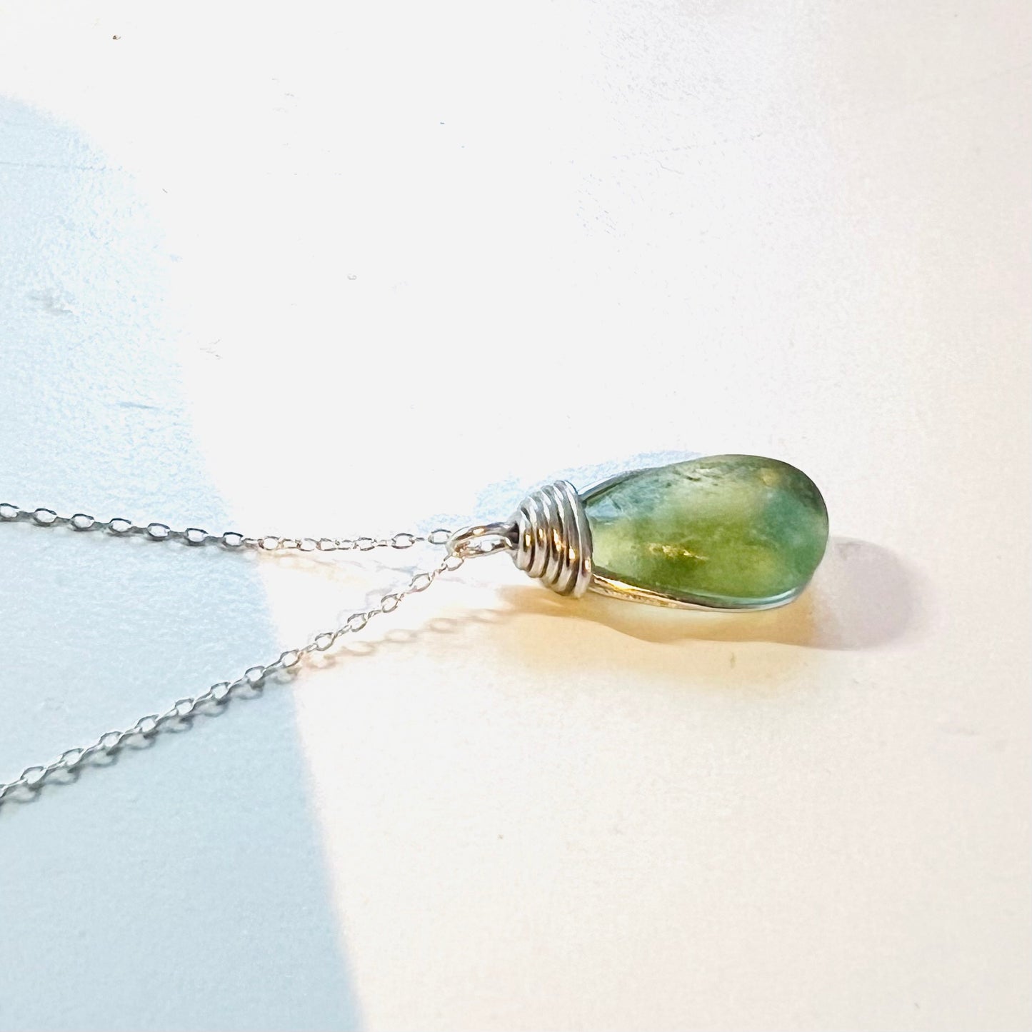 Bright Lime Green Seaham Sea Glass Pendant