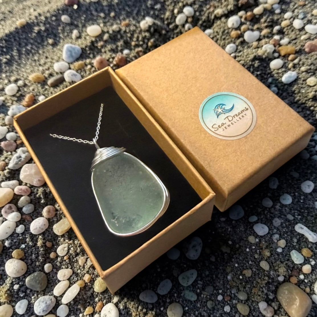Large Pale Aqua Seaham Sea Glass Pendant