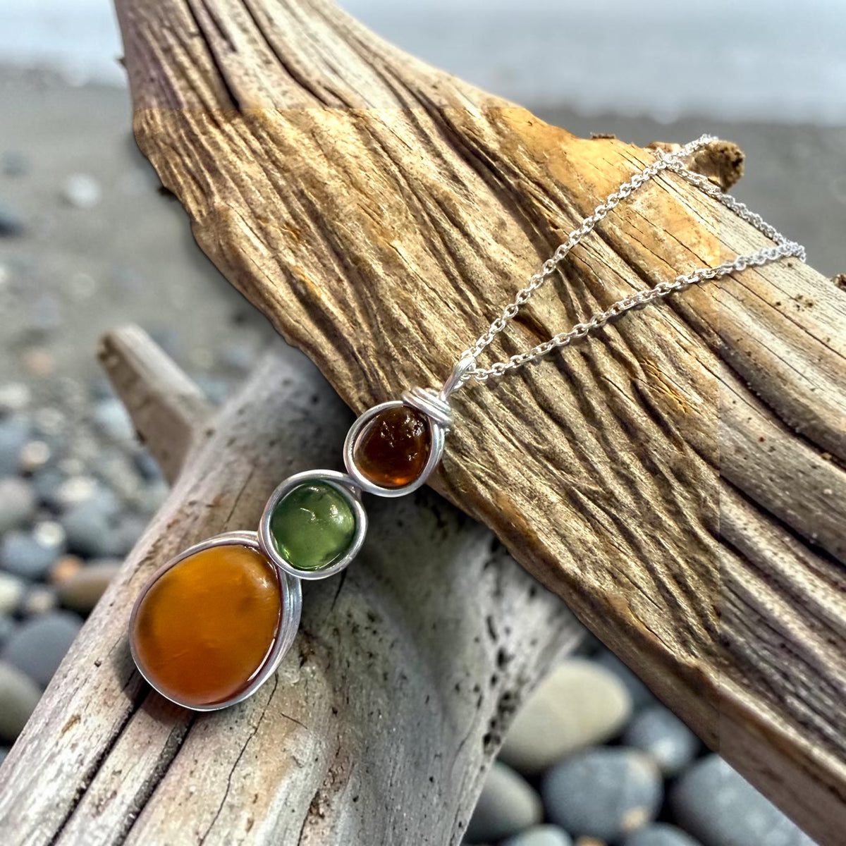 Autumn Shades Sea Glass  Pendant