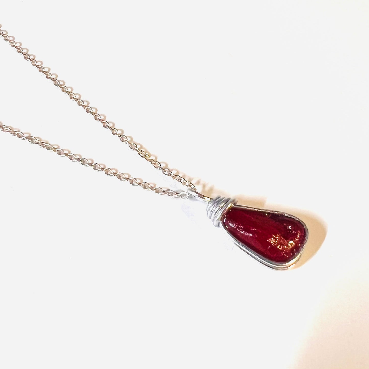 Milky Dark Red Seaham Sea Glass Pendant