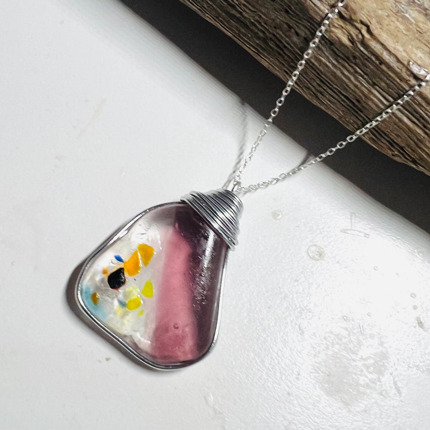 Very Large Italian Iberian Sea Multi Sea Glass Pendant