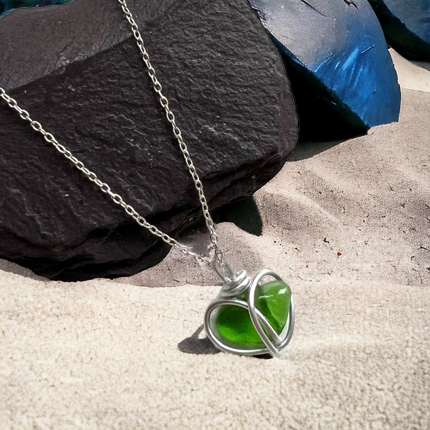 Bright Green Seaham Sea Glass Heart Pendant