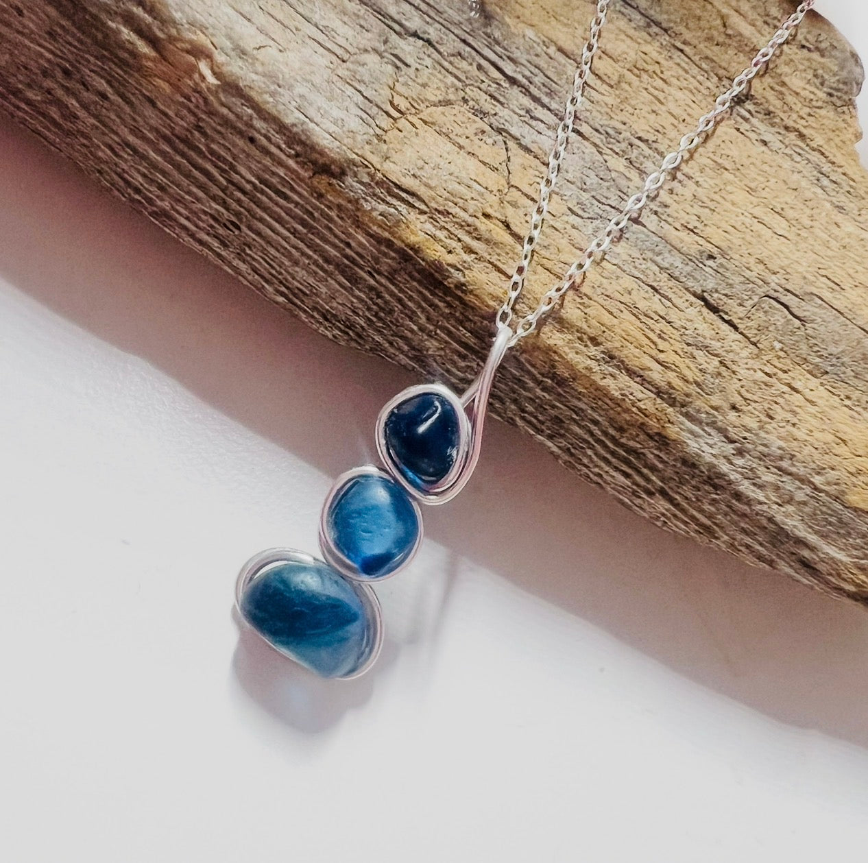 Blue Three Piece Seaham Sea Glass Pendant