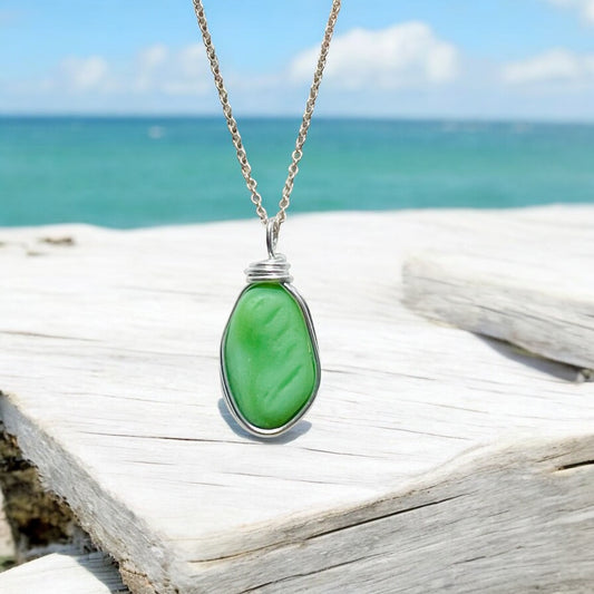 Chunky Rare Green UV Reactive Seaham Sea Glass Pendant