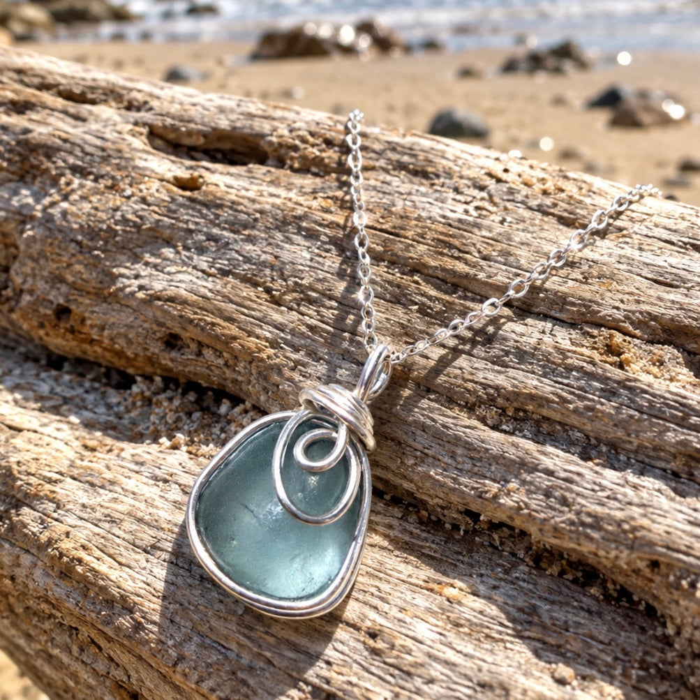 Dusky Blue Seaham Sea Glass Pendant