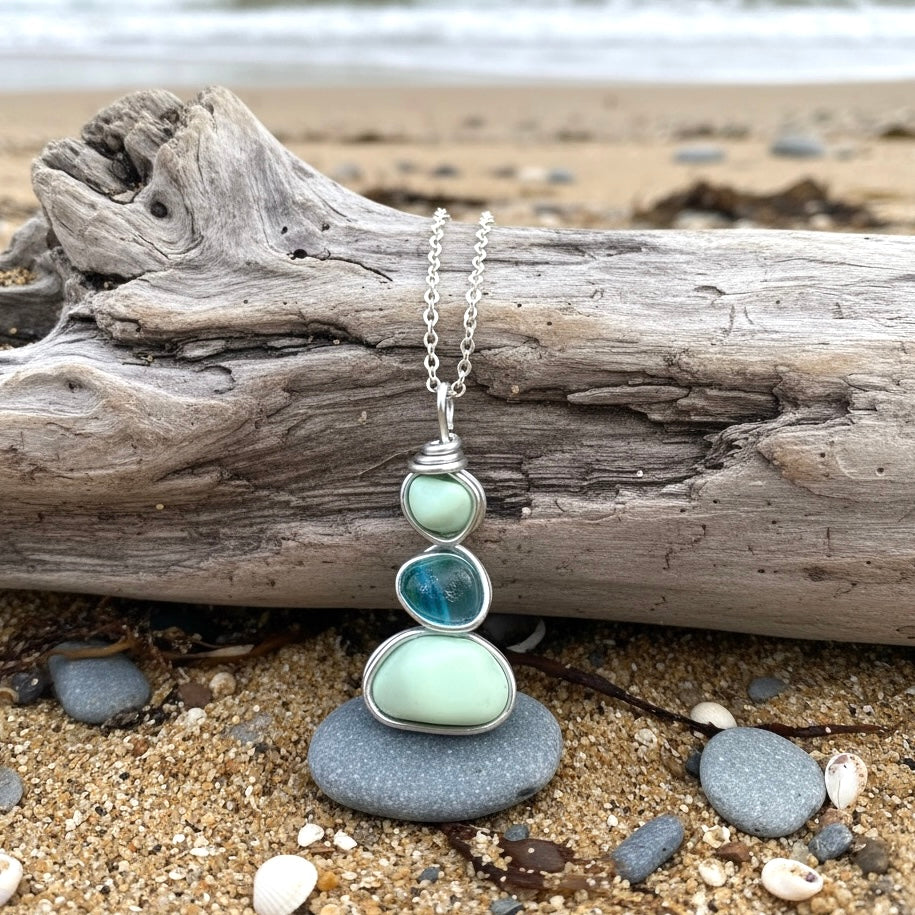 Three Piece Mint Green Seaham Sea Glass Pendant