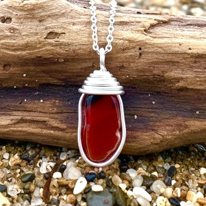 Very Rare Red and Orange Canary Islands Sea Glass Pendant
