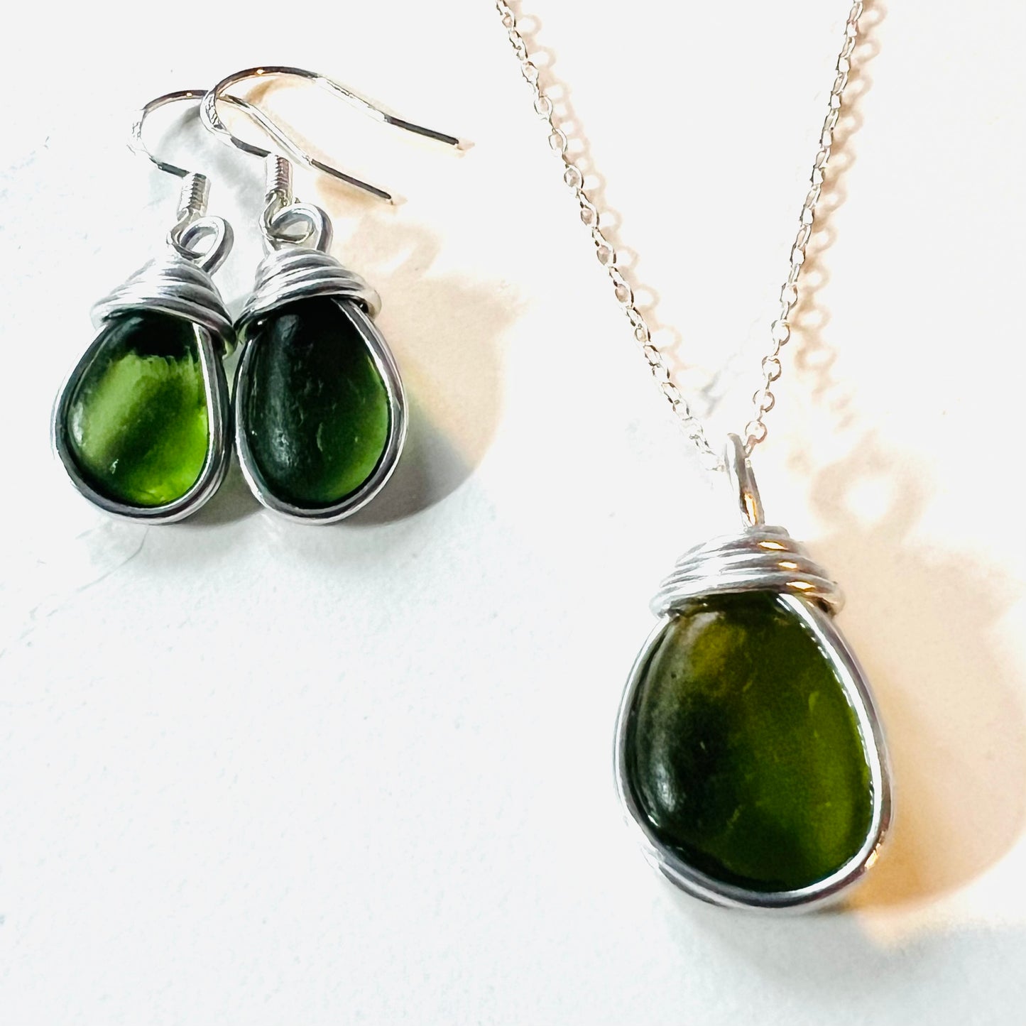 Green Seaham Sea Glass Jewellery Set