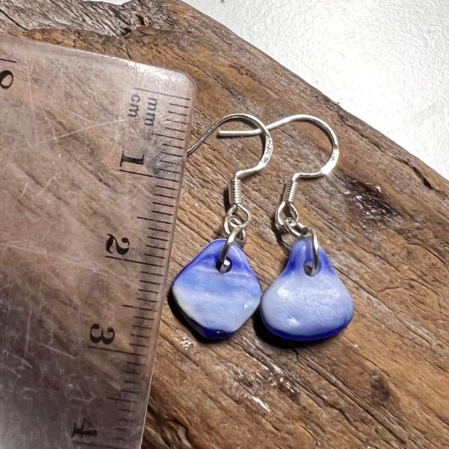 Blue and White Milky Seaham Sea Glass Earrings