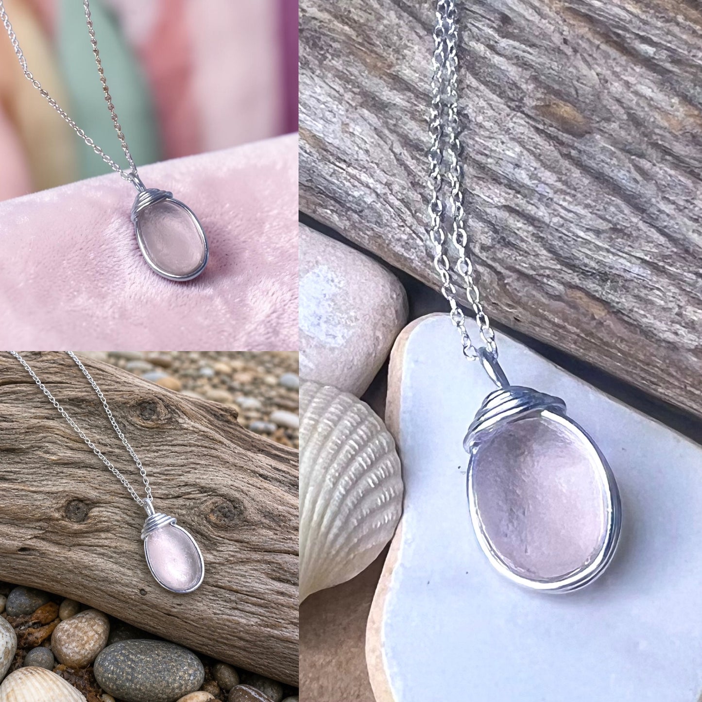 Rare Pale Pink Shade Sea Glass Pendant