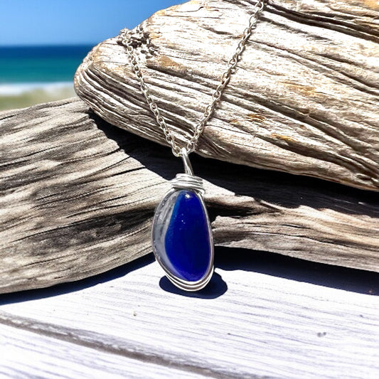 Deep Blue Seaham Sea Glass Multi Pendant