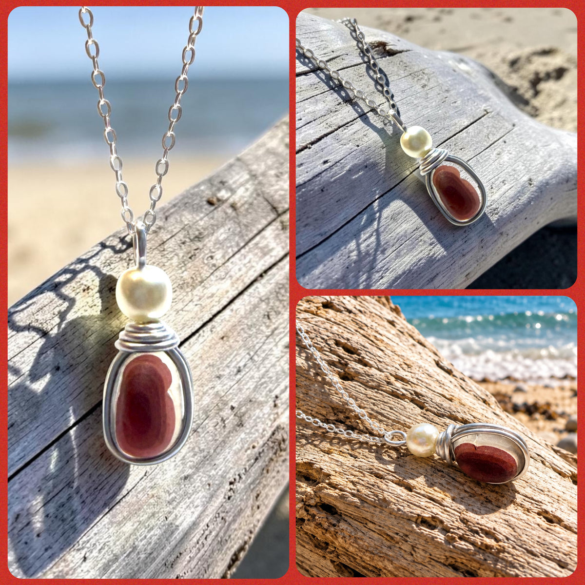 Rare Maroon Tone Seaham Sea Glass Pendant