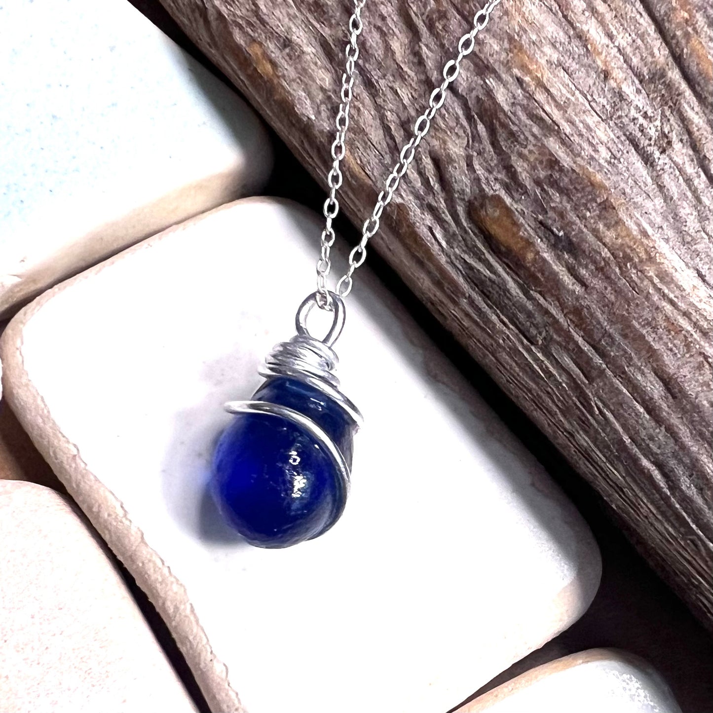 Deep Blue Seaham Sea Glass Pendant