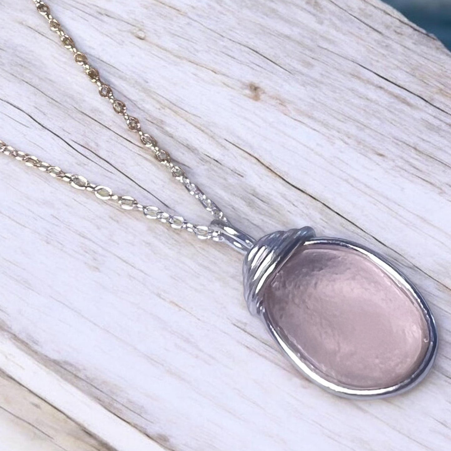 Rare Pale Pink Shade Sea Glass Pendant
