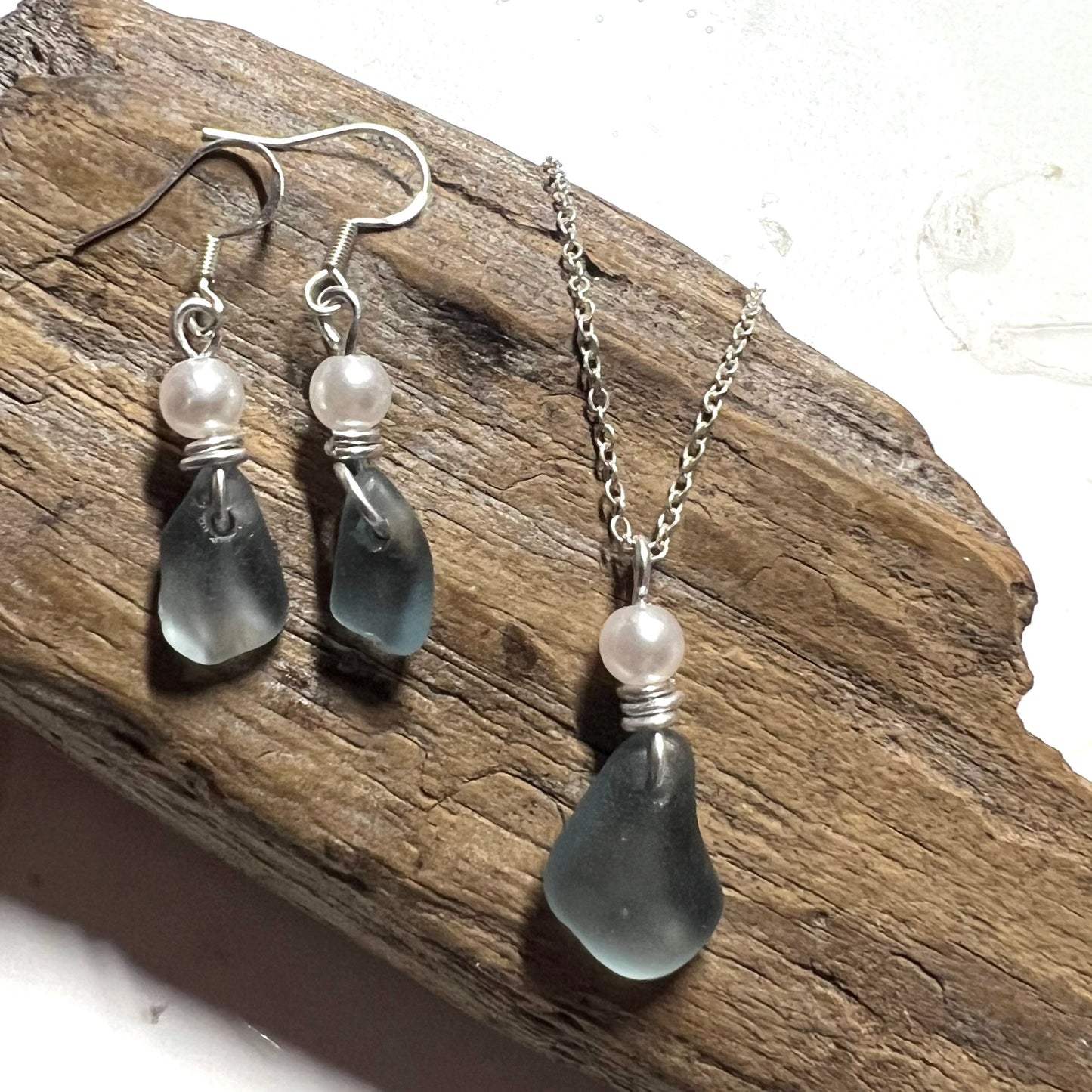 Dusky Grey Seaham Sea Glass Jewellery Set